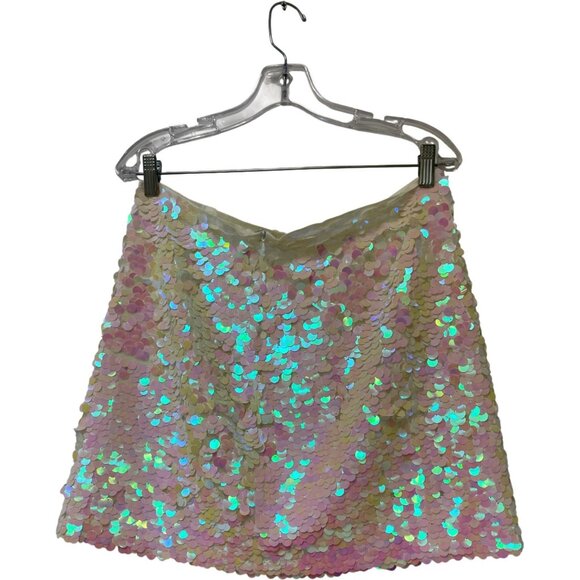 Zara Womens Mini Sequin Skirt Large L Ivory Pink Party Whimsical 3920/125 NWOT - Picture 3 of 13